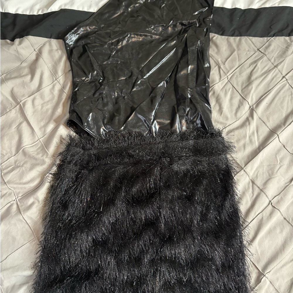 Black Shiny and Furry Dress